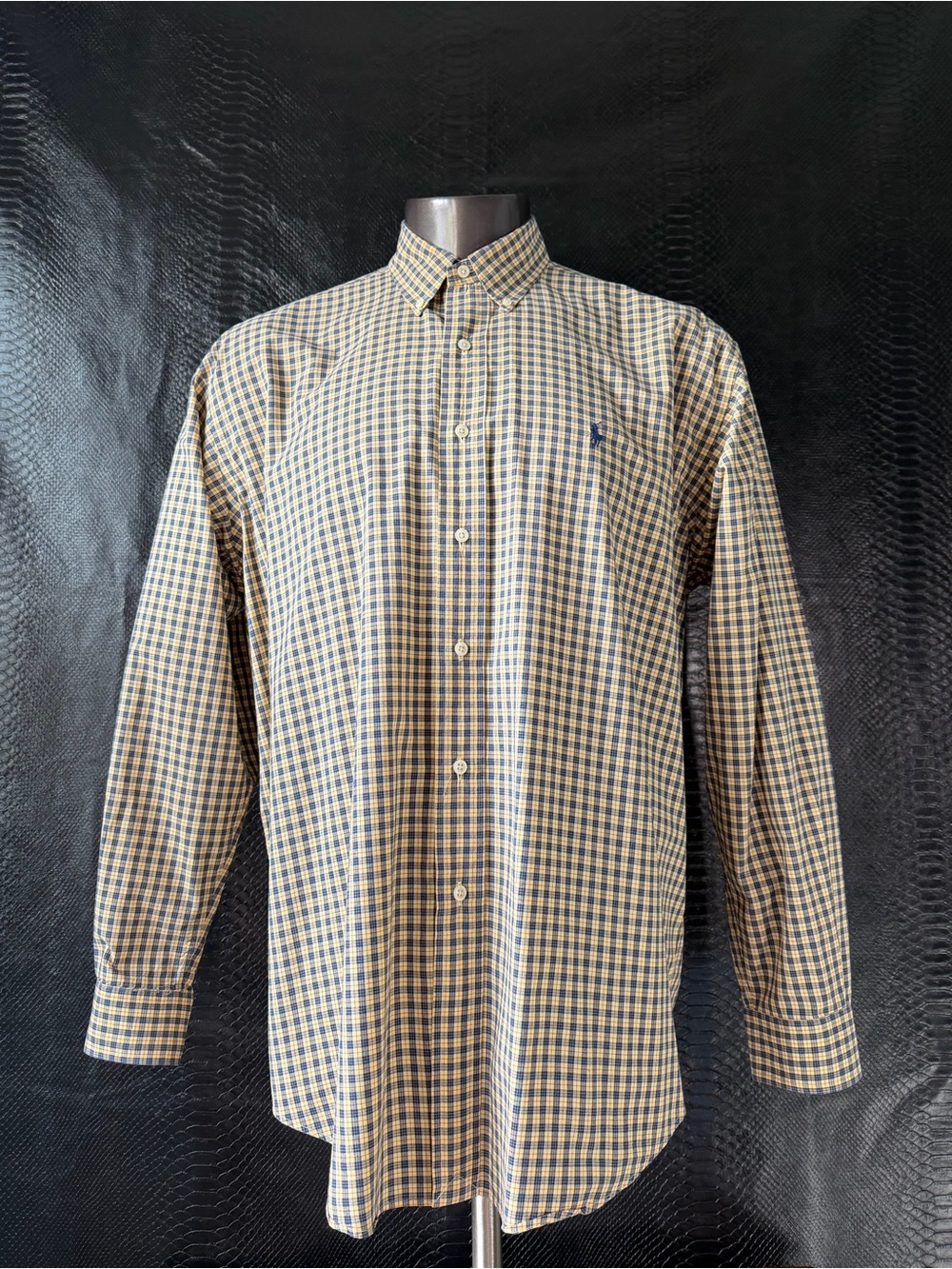 Ralph Lauren Blake Fit 100% Cotton Yellow Blue Plaid Button Down Long Sleeve